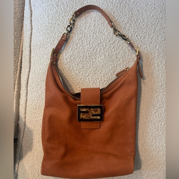Fendi Tan Leather Hobo Bag with Gold Accents - Picture 1 of 9